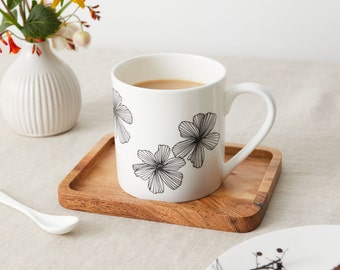 Cosmos Flower Bone China Pint Mug, Monochrome Mug, Tea Mug, Tea Lover, Coffee Mug, Coffee Lover, Housewarming Gift, Gardener Gift, Giant Mug