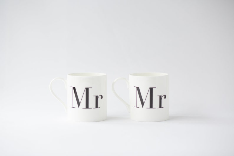 Mr & Mr Bone China Mugs, Mr and Mr Mug Set, Gay Wedding Gift, LGBTQ, Wedding Gift, Engagement Gift, Couples Gift, Valentines Day Gift image 1