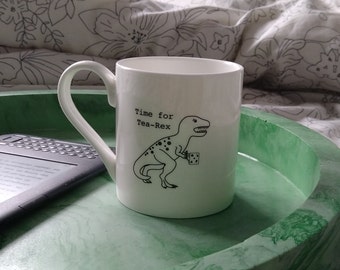 Dinosaurs Doing Stuff Collaboration "Time for Tea-Rex" Mug, Tea Mug, Dinosaur Mug, Housewarming Gift, Birthday Gift, Funny Gift, Punny Gift