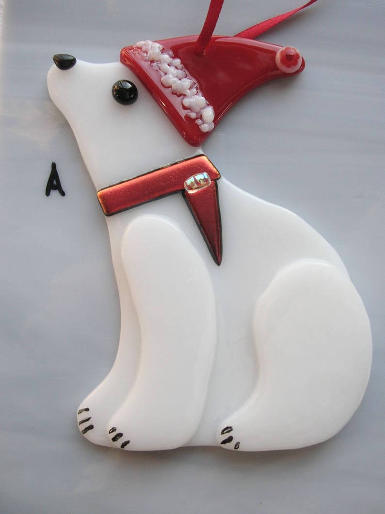 Fused Glass Polar Bear Ornament Glass Christmas Ornament Etsy