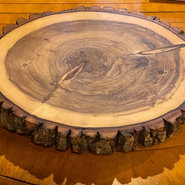 Rustic Lazy Susan Log Slice with Bark, Turn table with smooth ball Bearing action, Engraving Option
