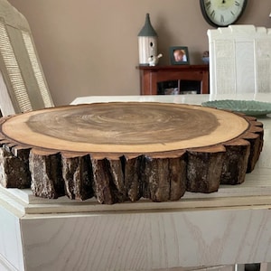 Log Slice Slab for Cake Stand, Cutting Board, Charcuterie, Food Serving, or Center Piece, With 4 Legs, With Bark Engraving Available