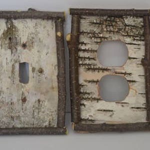 Birch Bark switch plate covers, light switch cover,  Receptacle and Rocker Plate Covers