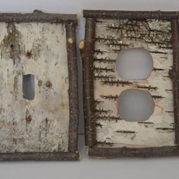 Birch Bark switch plate covers, light switch cover,  Receptacle and Rocker Plate Covers