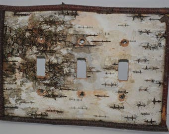 Birch Bark switch plate covers, light switch cover,  Receptacle and Rocker Plate Covers