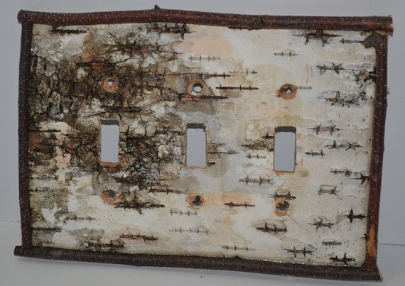 Birch Bark switch plate covers, light switch cover,  Receptacle and Rocker Plate Covers