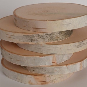 Birch Log Wood Slices 3 1/2" to 4 1/2" x 1/2" thick.  Kiln Dried  Wholesale