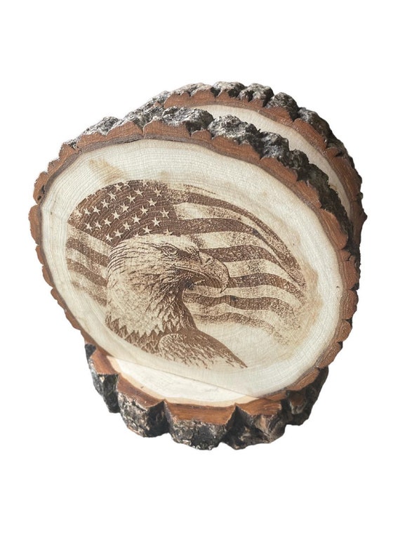 Log Slice Napkin Holder/ Home Decor/ Accessories Eagel/Flag laser engraved