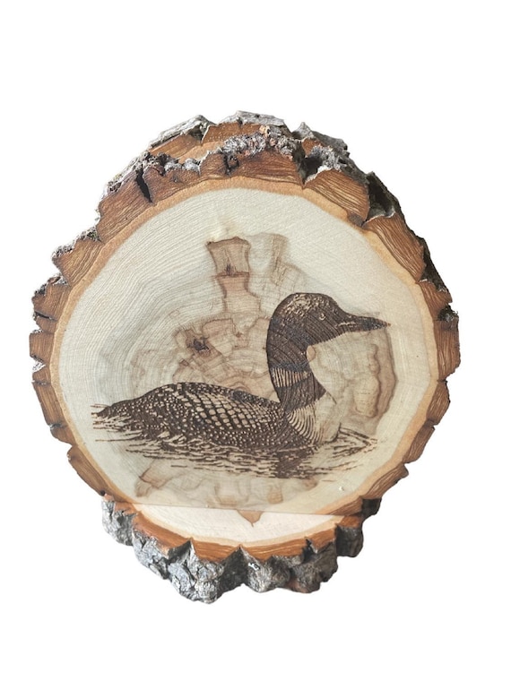 Log Slice Napkin Holder/ Home Decor/ Loon engraved wildlife forest