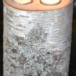 Birch Log Tea Light Candle holder large with 3 Tea lights
