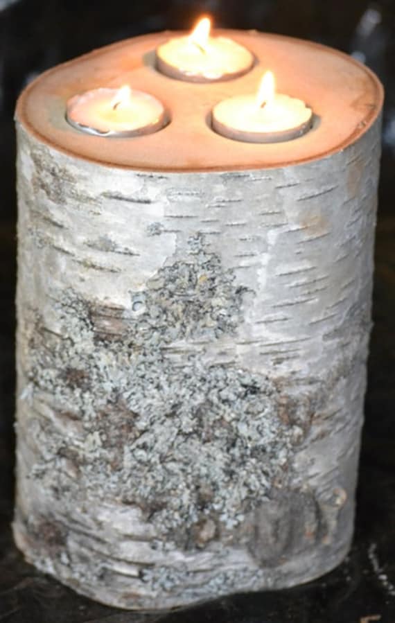Large Log Fireplace Candle Holder - Birch