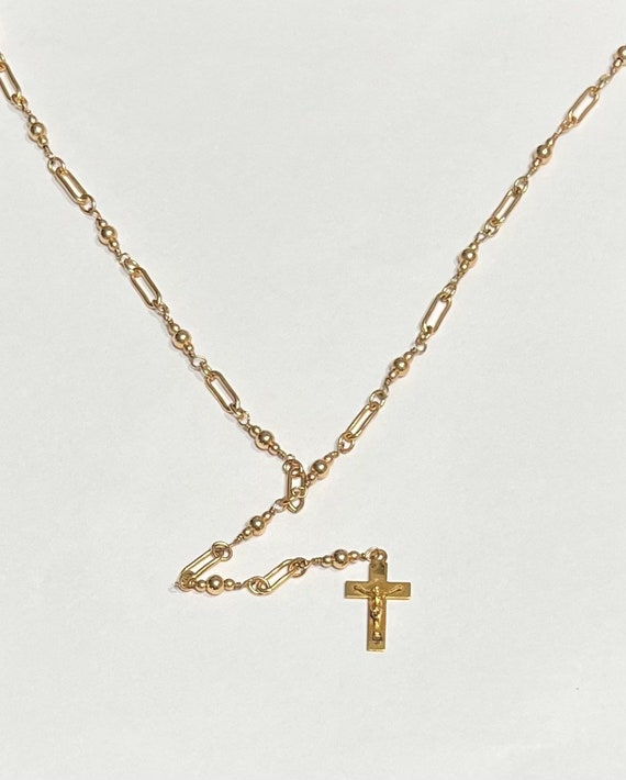 14k Gold Filled rosary handmade Christian pendant necklace wedding birthday  religion gifts 24in Christmas
