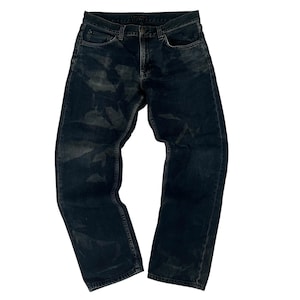 Nudie Jeans Custom Bleached gamba dritta vintage denim premium W33, W32, Streetwear Handbletched motivo unico