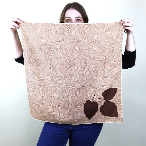 Brown Autumnal Vera Neumann Square Headscarf / 70's Vintage Cottagecore Silky Square Scarf / Gift for Her / Designer Scarf / 26X26 Inches