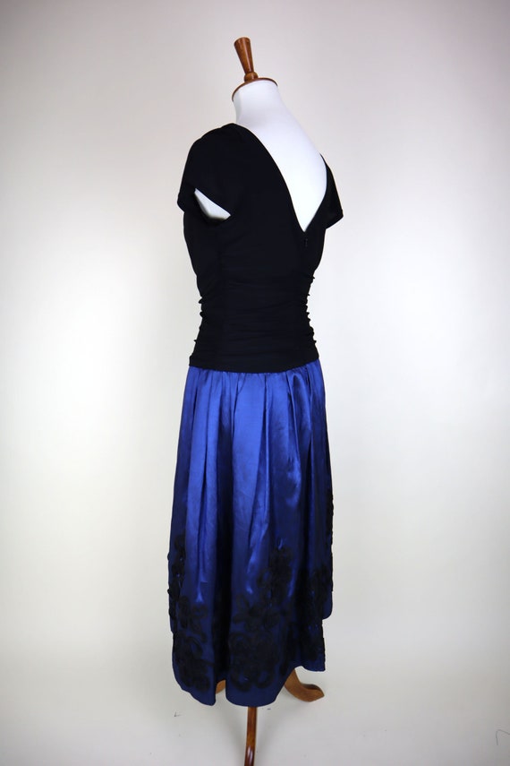 90's Vintage Electric Blue Black Formal Dress / R… - image 2