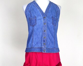 90's 2000's Faded Glory Denim Corset Halter Top / Size Xlarge