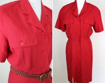 80's 90's Cherry Red SILK Secretary Dress / Women's Size Small