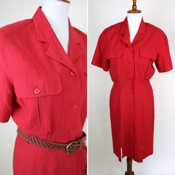80's 90's Cherry Red SILK Secretary Dress / Women… - image 1