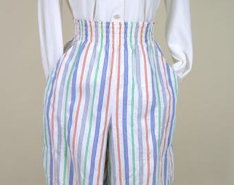 90's Vintage Gestreifte Sommer Baumwolle Shorts / Größe M bis Large