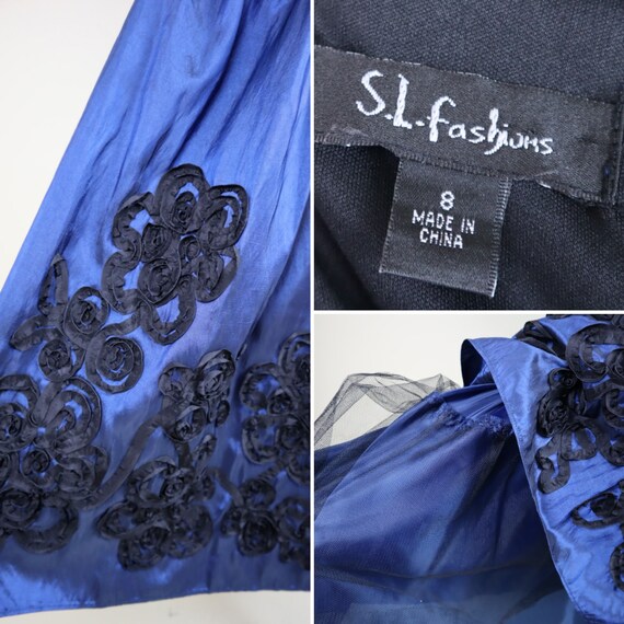 90's Vintage Electric Blue Black Formal Dress / R… - image 9