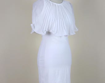 90er Jahre Vintage Weiß Caplet Bodycon Mini Party Kleid / Größe S bis Xsmall