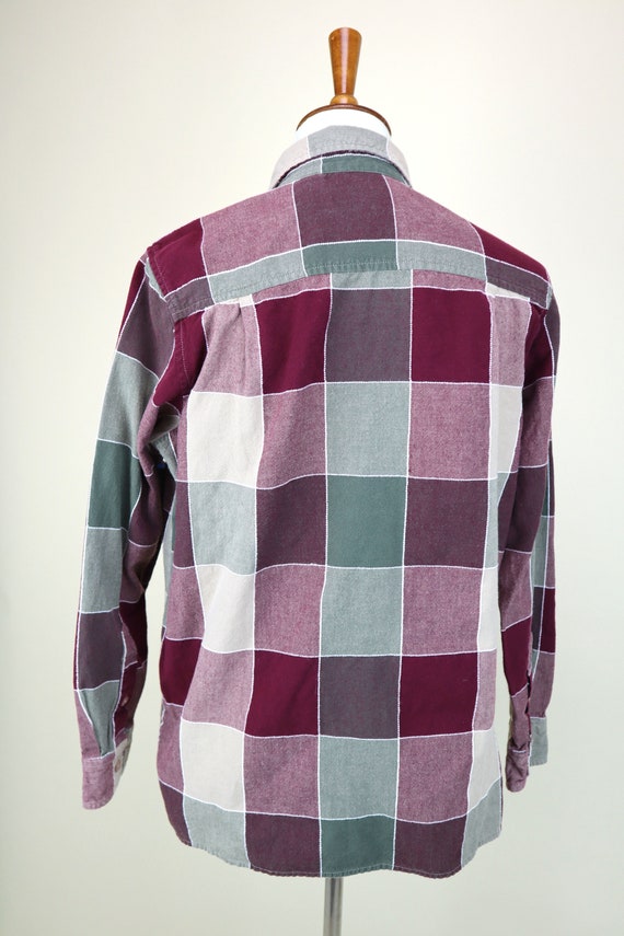 90's Red and Beige Block Plaid Cotton Shirt / Lon… - image 4