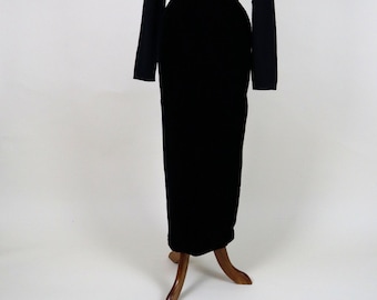 80's Black Velvet Goth Witchy Maxi Pencil Skirt / Size XSmall