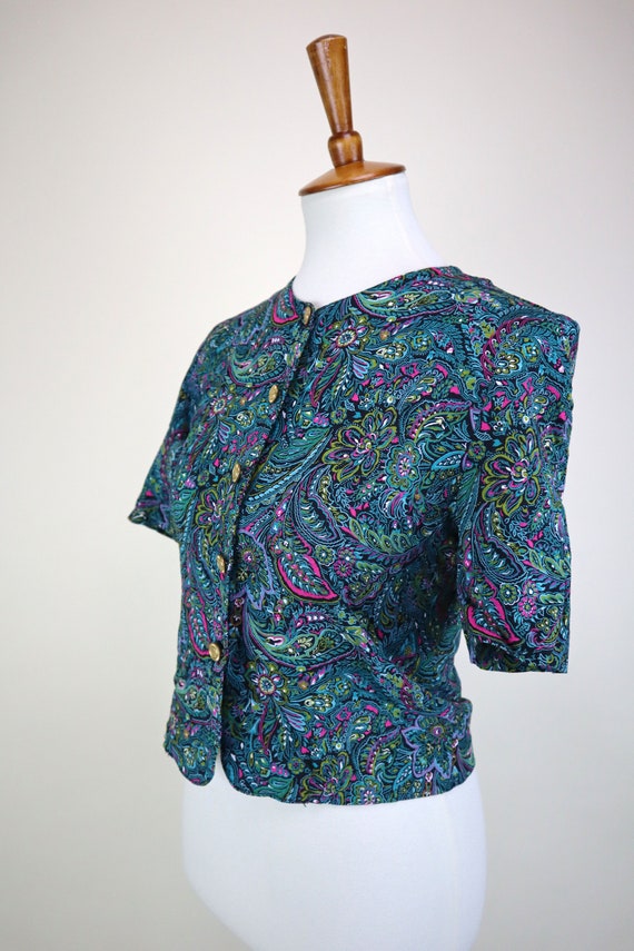 80's Green Blue Paisley Print Short Sleeve Shirt … - image 2