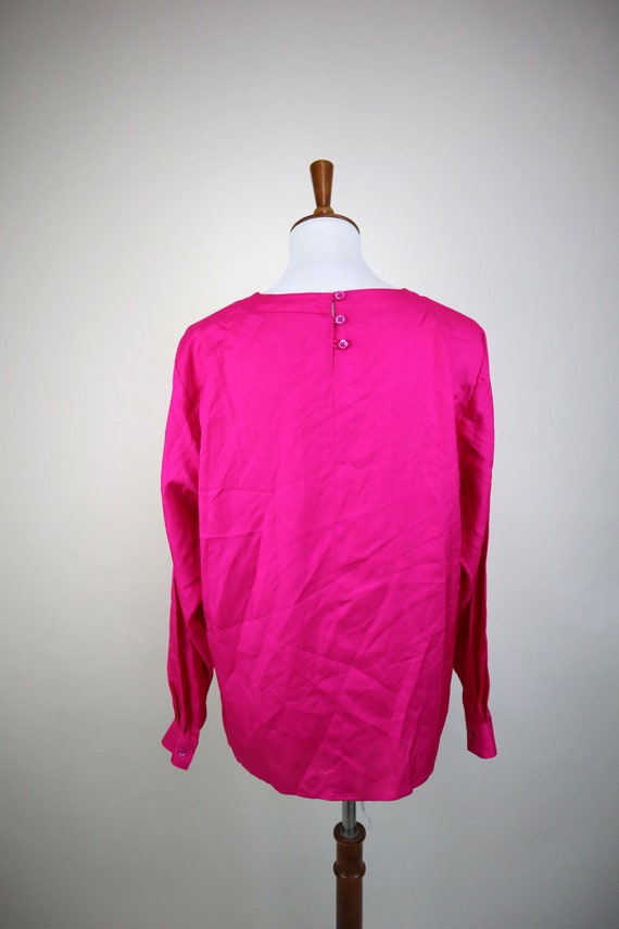 90's Fuchsia Pink Silk Dress Blouse / Secretary S… - image 8