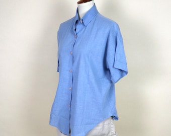 80's Vintage Light Blue Casual Button Down Shirt / Size Large