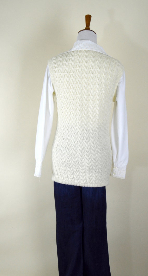 Vintage 70's Chevron Knit Cream Pullover Sweater … - image 7