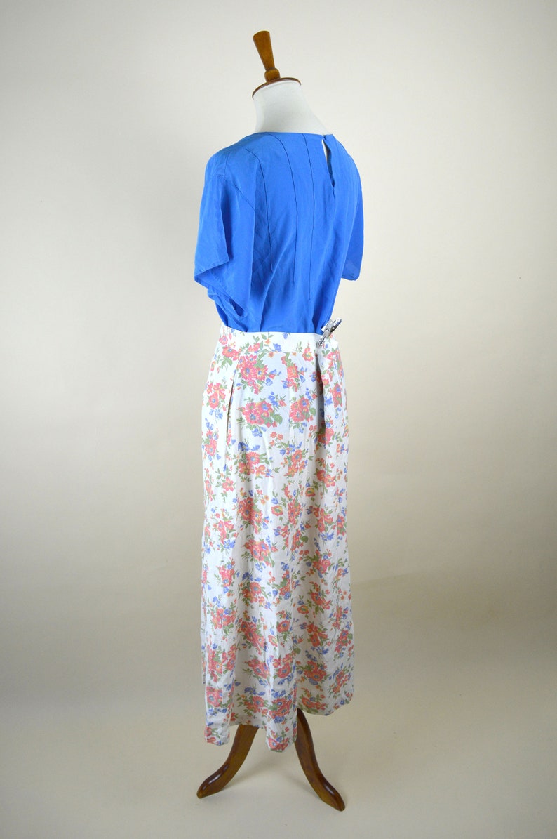 Shabby Chic Mori Girl Button up Full Length A-line Skirt Size Medium 90/'s Vintage Cream Floral Rayon Grunge Skirt 30 Waist