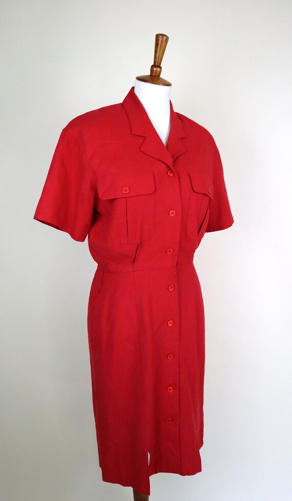 80's 90's Cherry Red SILK Secretary Dress / Women… - image 5
