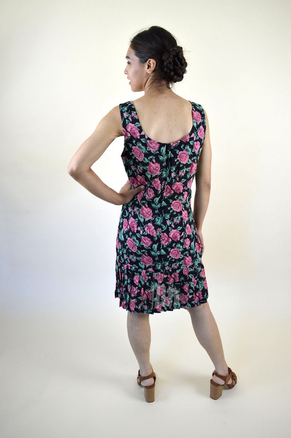 90's Black Floral Grunge Dress / Sheer Chiffon Pl… - image 6