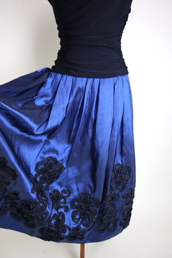 90's Vintage Electric Blue Black Formal Dress / R… - image 7