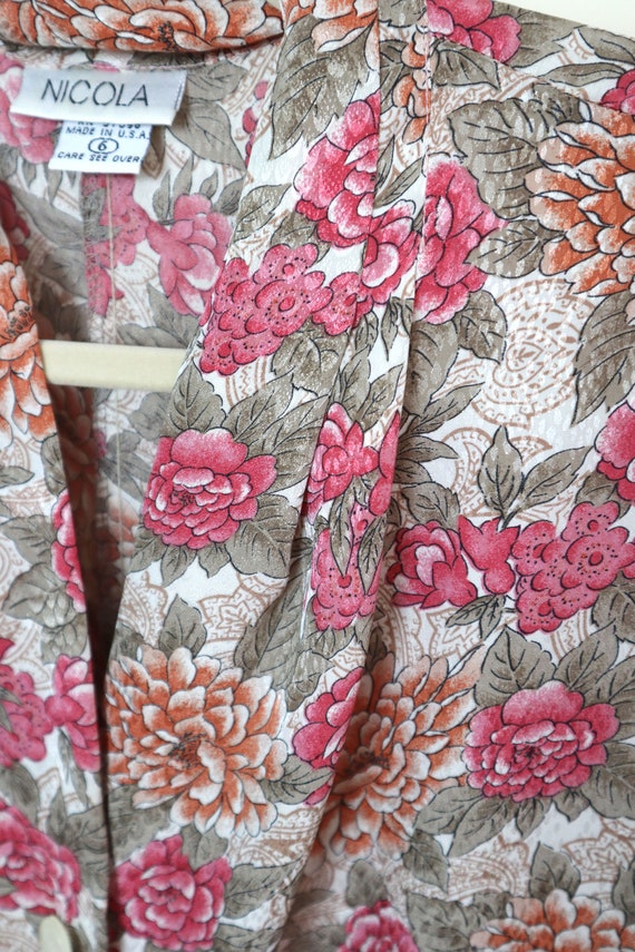 80's Vintage Cream Pink and Tan Floral Cottagecor… - image 2