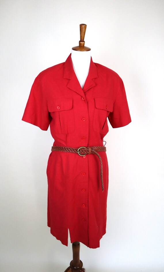 80's 90's Cherry Red SILK Secretary Dress / Women… - image 8