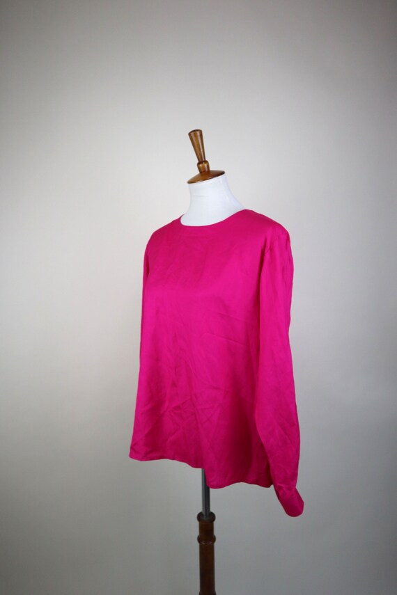 90's Fuchsia Pink Silk Dress Blouse / Secretary S… - image 7