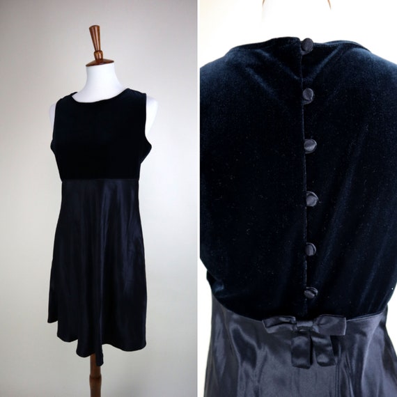 90's Black Velvet and Satin Prom Mini Dress / Emp… - image 1