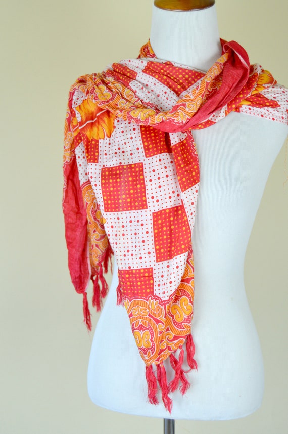 Vintage Orange Red and White Tassel Polka Print B… - image 8