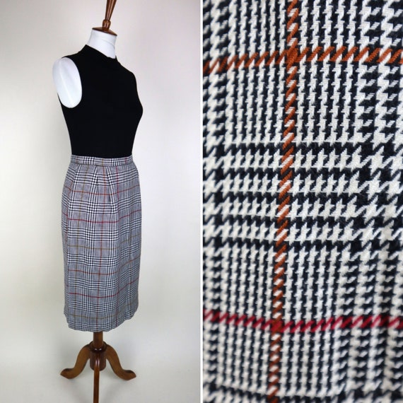 80 s 90 s Houndstooth Plaid Skirt Fitted Pencil Secretary Skirt Women s Size Small 27 Waist Etsy