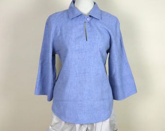 Ljusblå hippie boho sommarskjorta i vintage-stil / Damstorlek medium