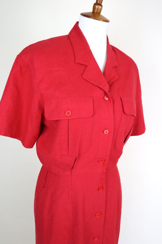 80's 90's Cherry Red SILK Secretary Dress / Women… - image 4