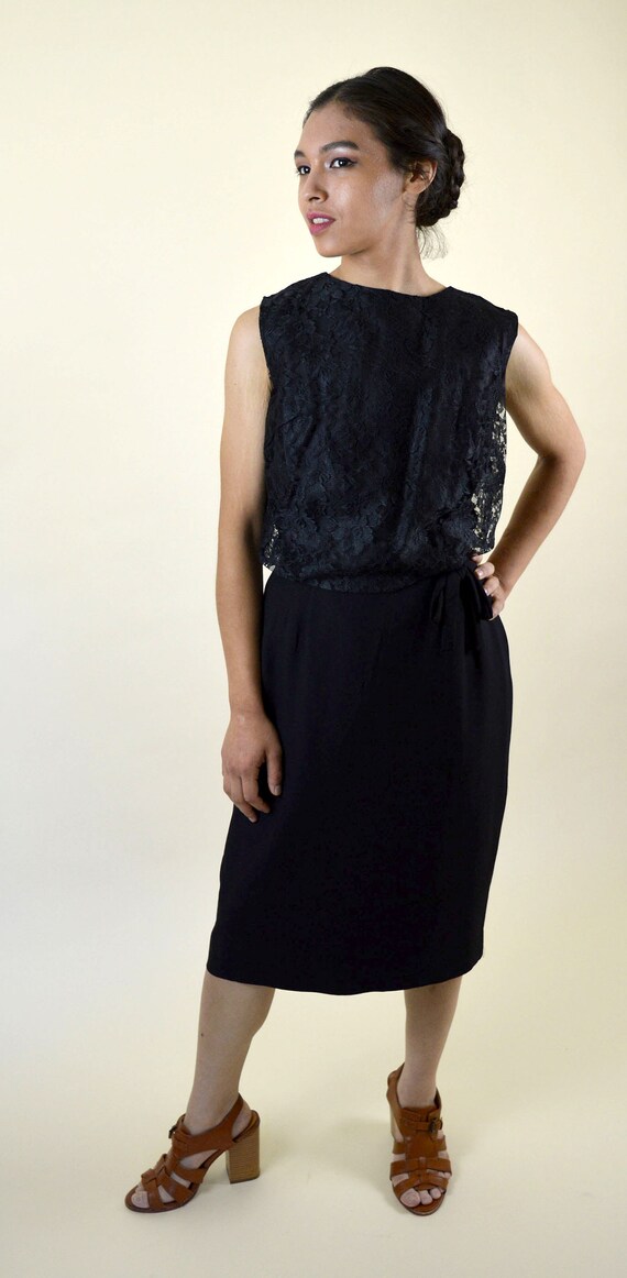 Vintage 50's Black Lace Cocktail Wiggle Dress / L… - image 3