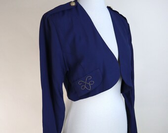 80's Navy Blue Cropped Bolero Shrug Top / Size Small