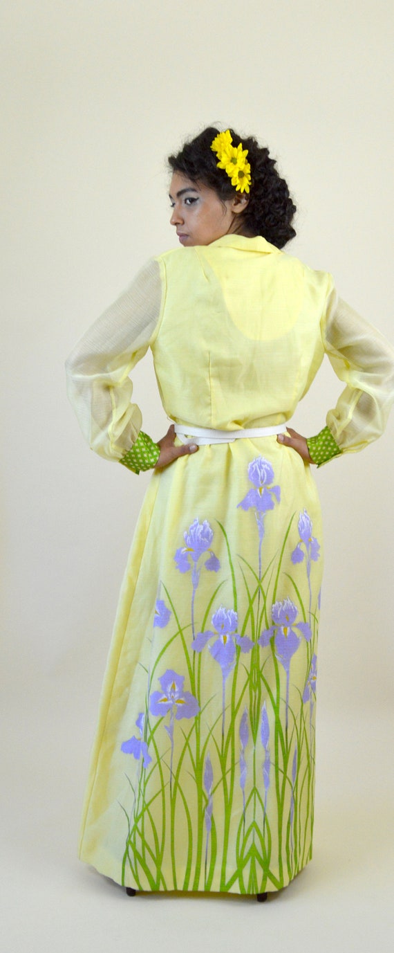 60's Yellow Iris Maxi Hawaiian Dress / RARE Alfre… - image 6