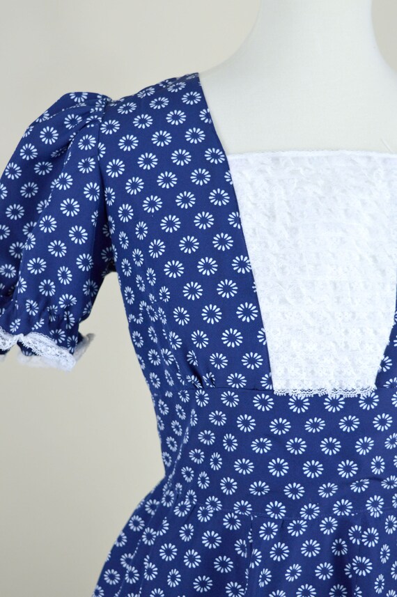 70's Blue and White Lolita Circle Dress / Frilly … - image 6