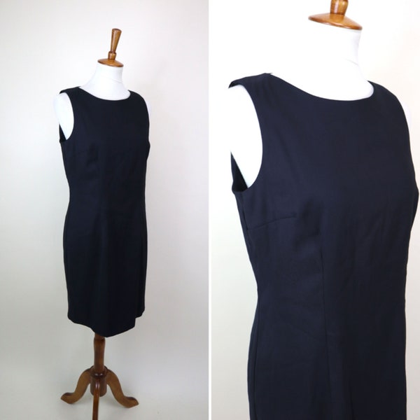 90's Black Sleeveless Shift Dress / Business Casual Pinafore Smock / Size Medium to Large