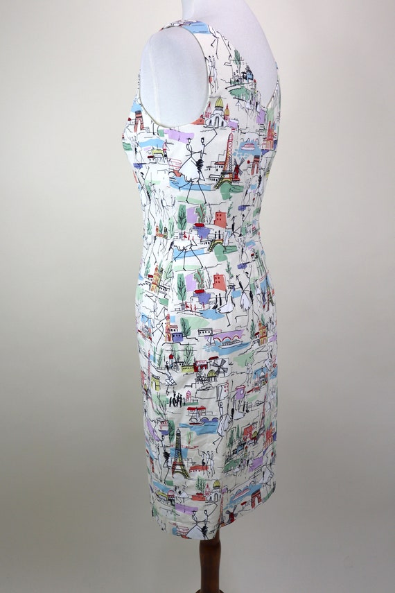 1990's Cream PARIS France Print Wiggle Dress / 90… - image 6
