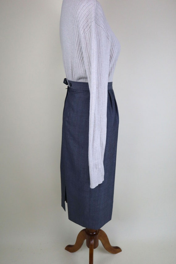 80's Gray Blue Plaid Pencil Secretary Skirt / Wom… - image 5